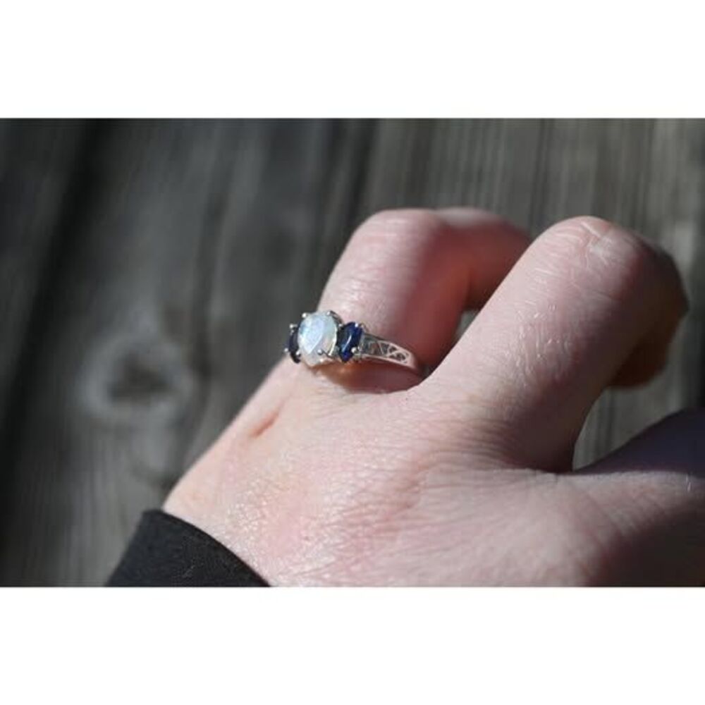 Black opal and Ethiopian opal engagement ring sterling silver  American made - Picture 3 of 10
